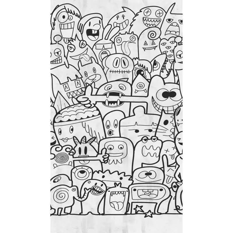 Fototapete Comic-Doodle Schwarz Weiß - Verspieltes Muster mit Figuren - livingwalls Vliestapete erweiterbar (KG-175105)