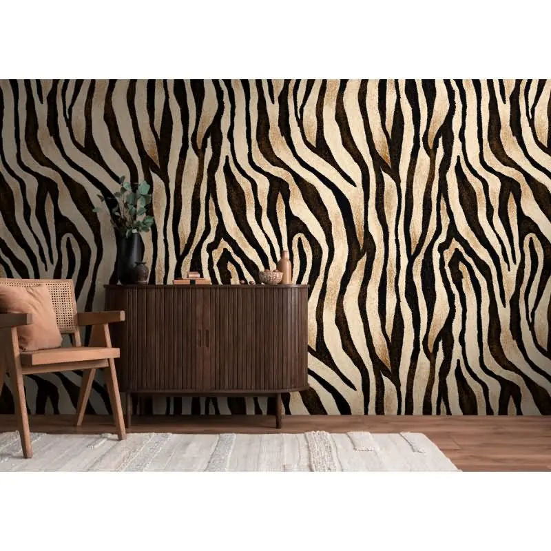 Fototapete Zebra-Optik Beige Schwarz - Exotisches Tiermuster modern interpretiert - livingwalls Vliestapete erweiterbar (KG-175110)