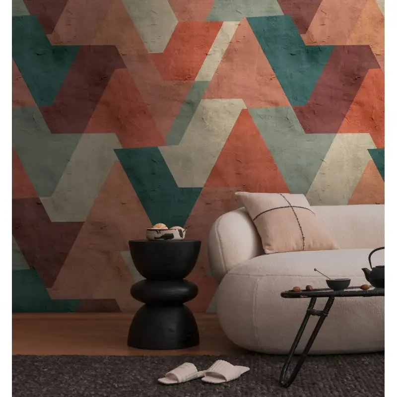 Fototapete Dreieck-Muster Retro Bunt - Geometrisches Design in Rostoptik - livingwalls Vliestapete erweiterbar (KG-175116)
