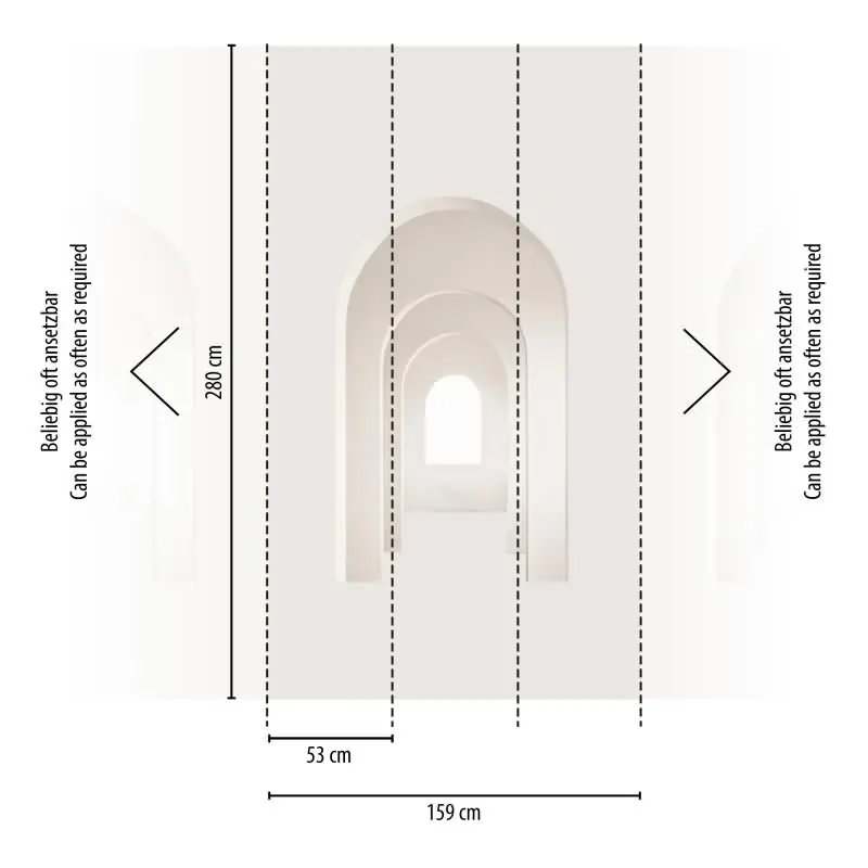 Fototapete 3D-Bogenflur Beige - Illusionistische Architektur mit Tiefenwirkung - livingwalls Vliestapete erweiterbar (KG-175120)