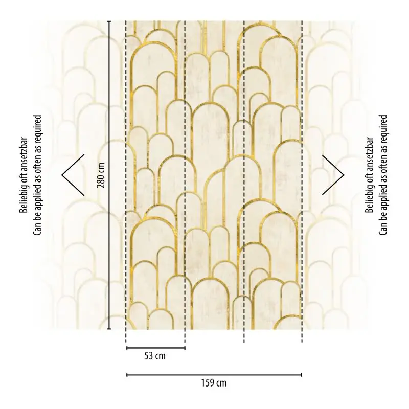 Fototapete Bogenmuster Gold Beige - Elegantes Linien-Design mit Glanzoptik - livingwalls Vliestapete erweiterbar (KG-175134)