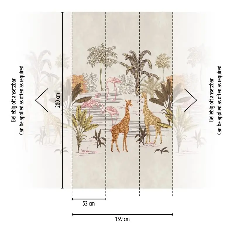 Fototapete Safari-Tiere Beige Braun - Giraffen und Palmen im Kinderzimmerstil - livingwalls Vliestapete erweiterbar (KG-175150)