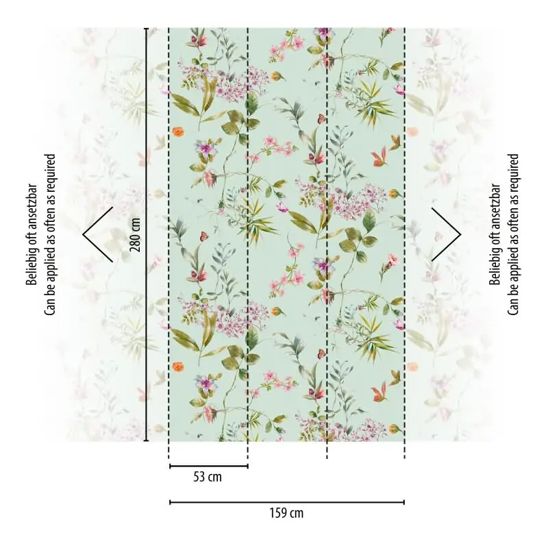 Fototapete Blütenzweige Mintgrün Rosa - Verspieltes Blumenmuster leicht - livingwalls Vliestapete erweiterbar (KG-175156)