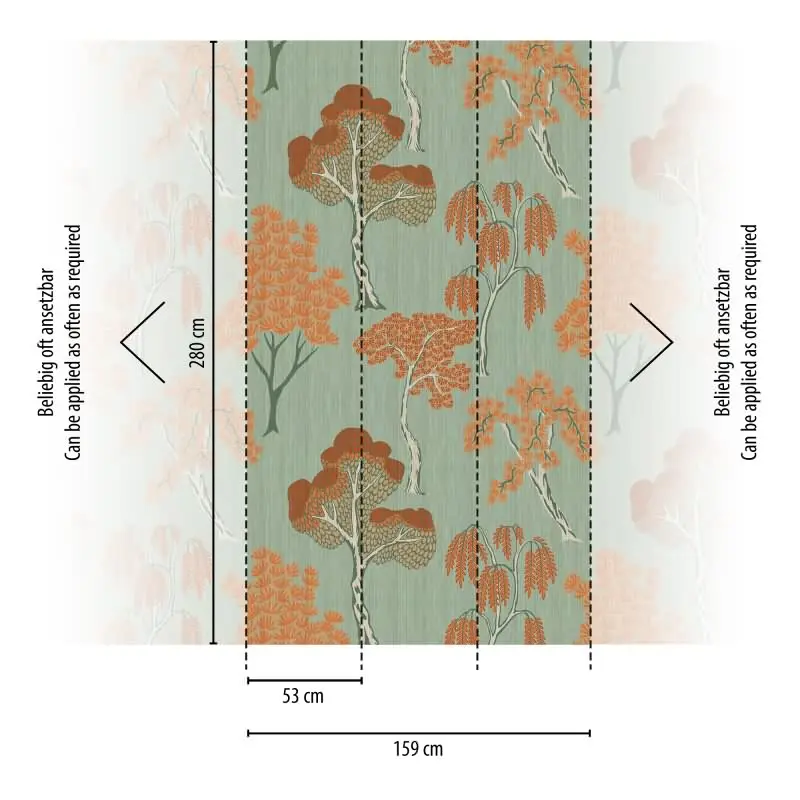 Fototapete Bäume Orange auf Grün - Modernes Naturmotiv mit Kontrastwirkung - livingwalls Vliestapete erweiterbar (KG-175162)