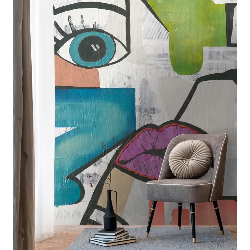 Fototapete Abstraktes Gesicht Bunt - Pop-Art inspiriertes Wanddesign modern - livingwalls Vliestapete nicht erweiterbar (KG-175163)