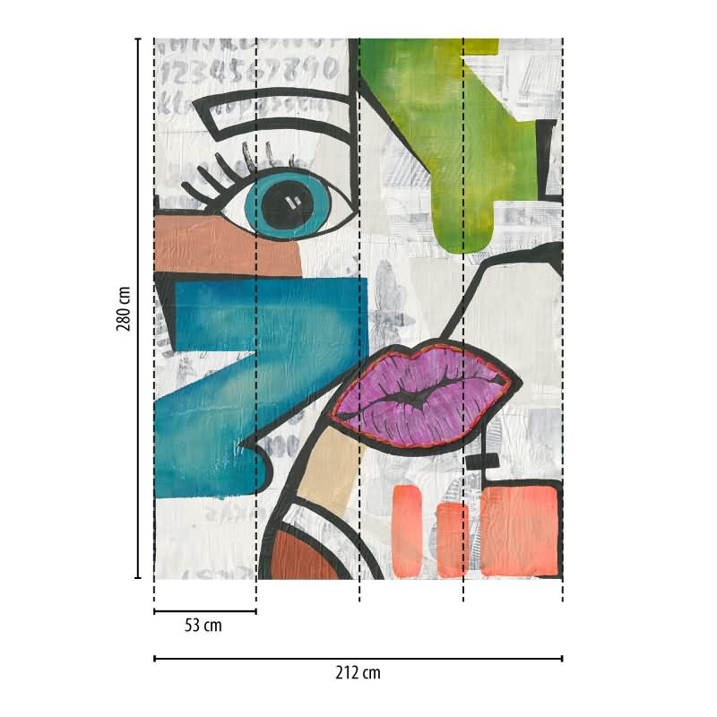 Fototapete Abstraktes Gesicht Bunt - Pop-Art inspiriertes Wanddesign modern - livingwalls Vliestapete nicht erweiterbar (KG-175163)