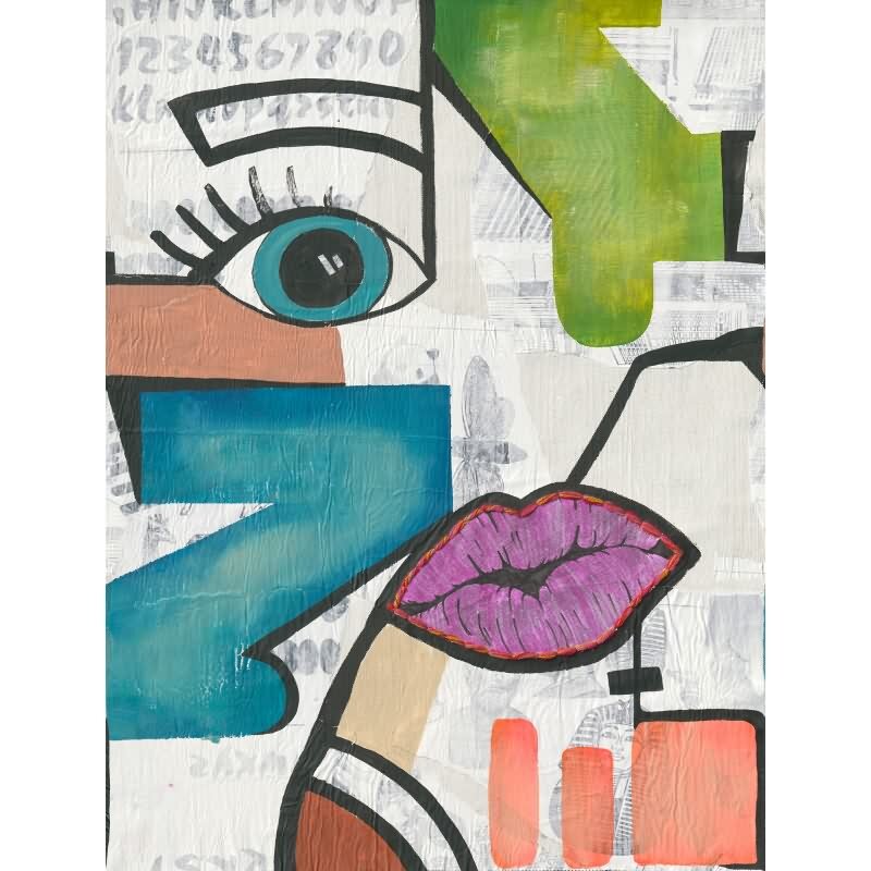 Fototapete Abstraktes Gesicht Bunt - Pop-Art inspiriertes Wanddesign modern - livingwalls Vliestapete nicht erweiterbar (KG-175163)