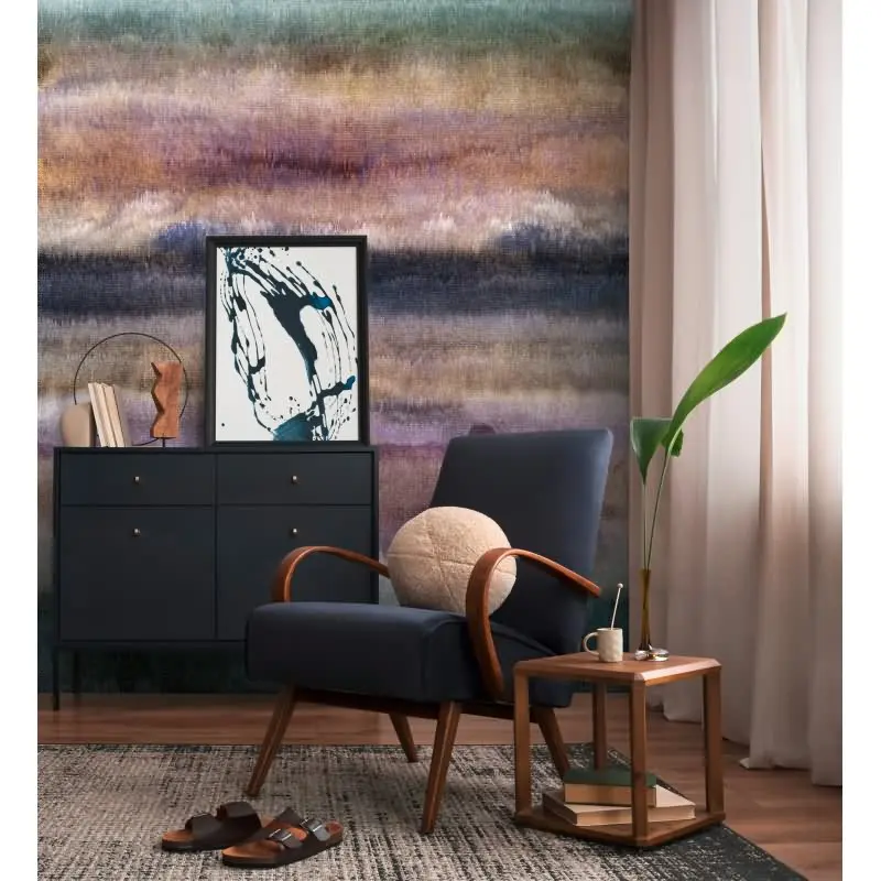 Fototapete Abstrakte Aquarellstreifen Blau Lila - Künstlerisches Farbspiel - livingwalls Vliestapete nicht erweiterbar (KG-175166)