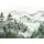 Fototapete Wald und Berge Aquarell Grün Grau - Sanfte Naturkulisse mit Nebel - livingwalls Vliestapete (KG-175173)