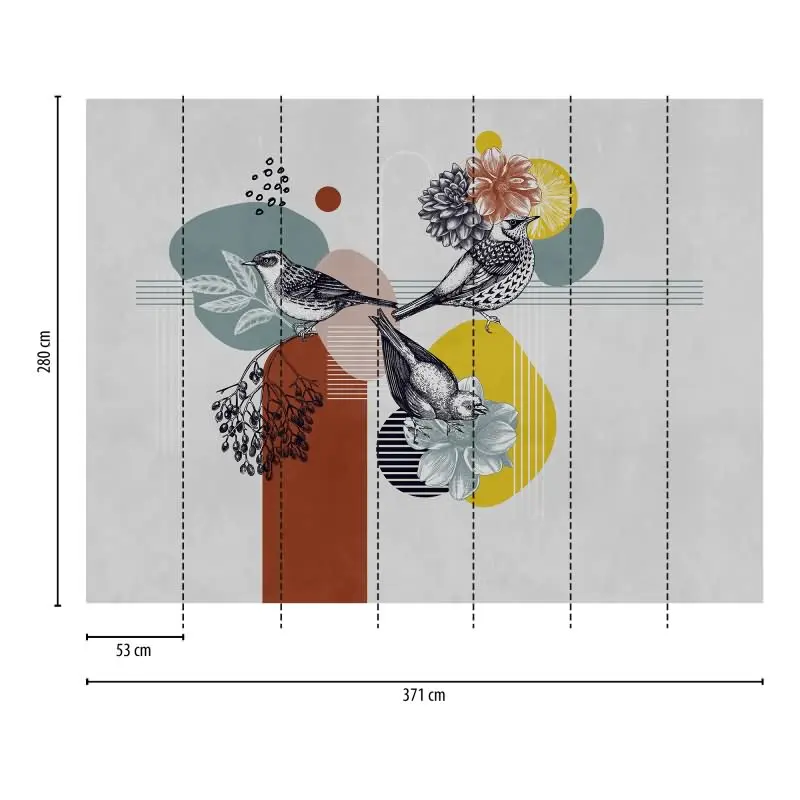 Fototapete Abstrakte Blüten modern Bunt Grau - Florales Kunstmotiv mit grafischem Stil - livingwalls Vliestapete (KG-175184)