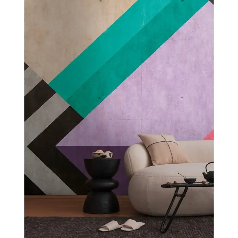 Fototapete Geometrisch Bunt Holzoptik - Moderne Linien in Pink Lila Grün Schwarz - livingwalls Vliestapete (KG-175186)