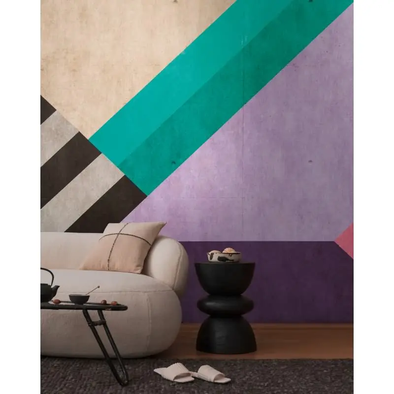 Fototapete Geometrisch Bunt Holzoptik - Moderne Linien in Pink Lila Grün Schwarz - livingwalls Vliestapete (KG-175186)