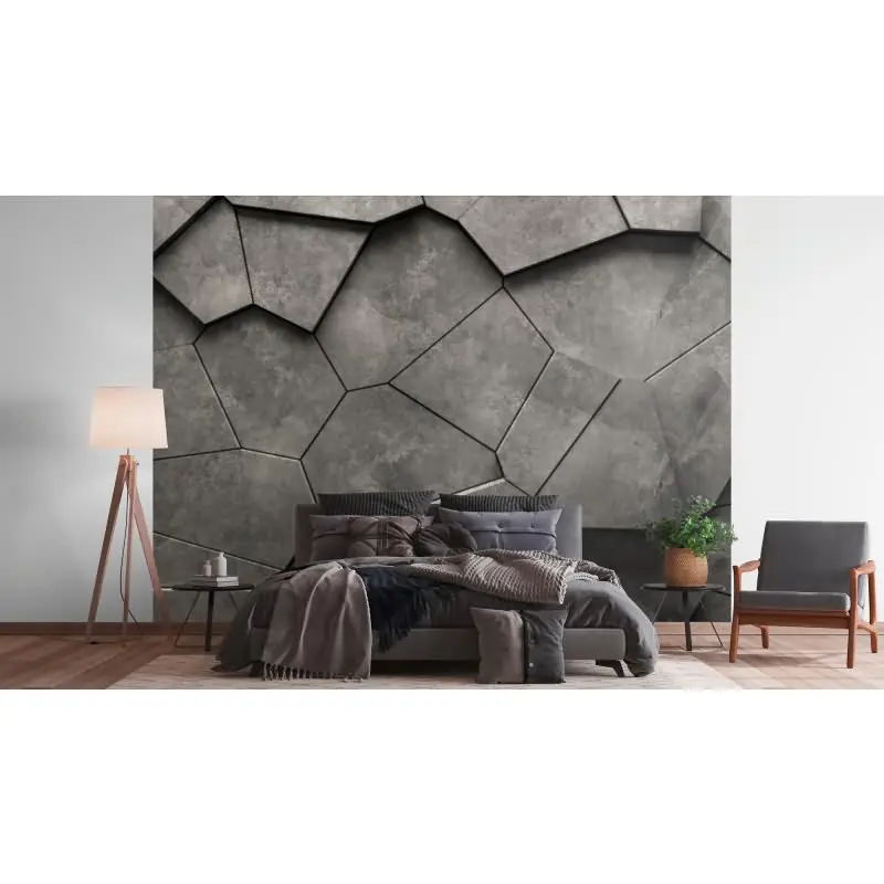 Fototapete 3D-Optik Betonstruktur Dunkelgrau - Geometrisches Wandmotiv - livingwalls Vliestapete modern (KG-175195)