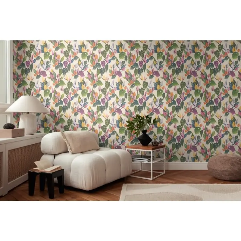Botanische livingwalls Vliestapete mit Calla-Blüten - Tropischer Blumenprint auf beigem Grund  (KG-175209)