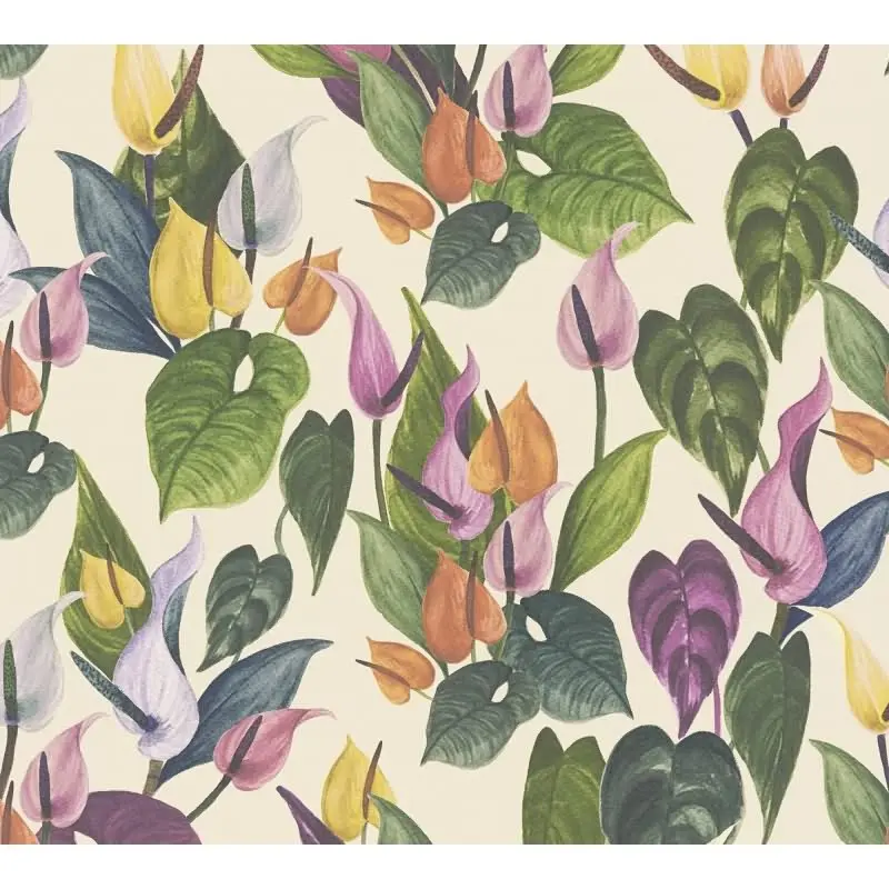 Botanische livingwalls Vliestapete mit Calla-Blüten - Tropischer Blumenprint auf beigem Grund  (KG-175209)