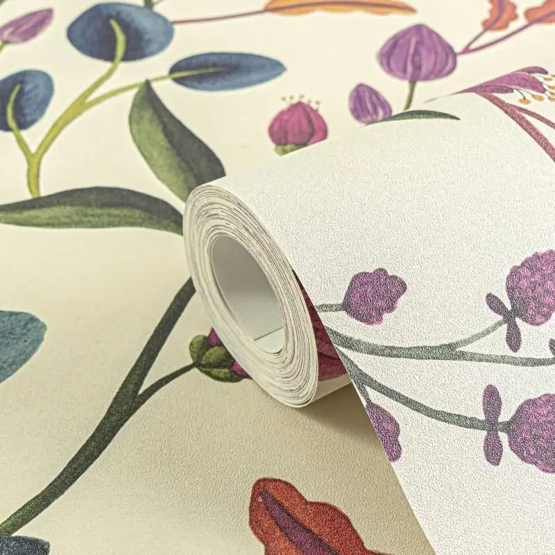 Verspielte livingwalls Vliestapete mit Blütenzweigen - florales Design auf hellem Grund  (KG-175211)