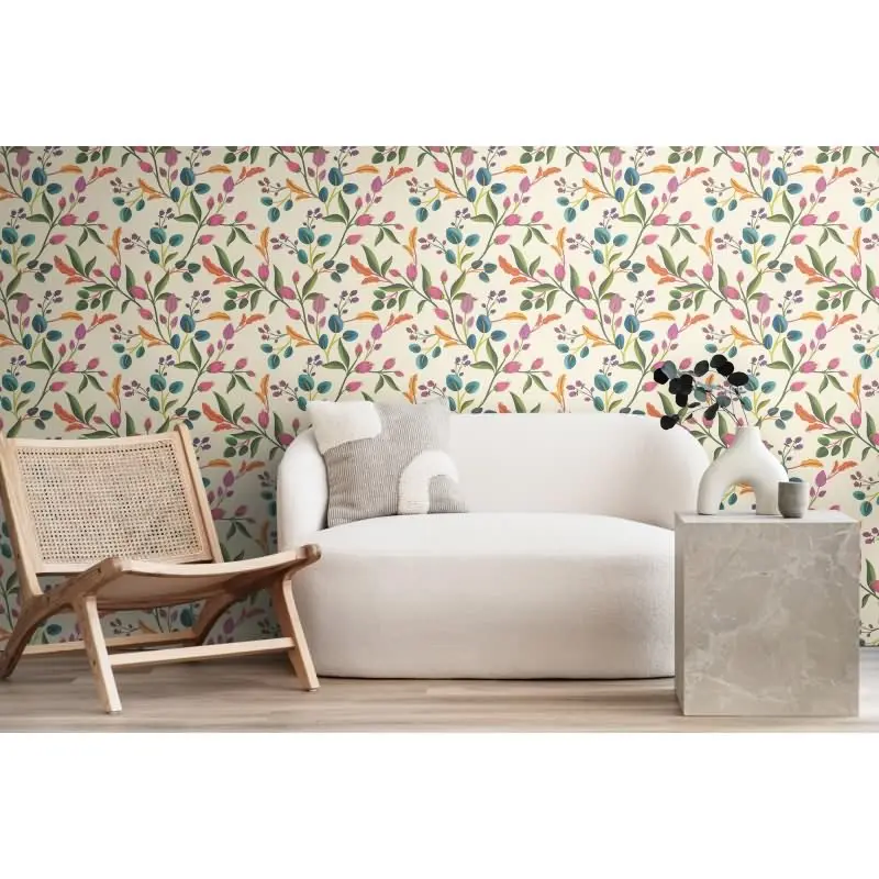 Verspielte livingwalls Vliestapete mit Blütenzweigen - florales Design auf hellem Grund  (KG-175211)