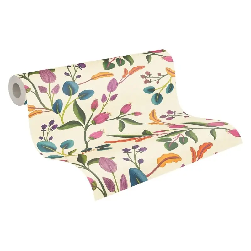 Verspielte livingwalls Vliestapete mit Blütenzweigen - florales Design auf hellem Grund  (KG-175211)