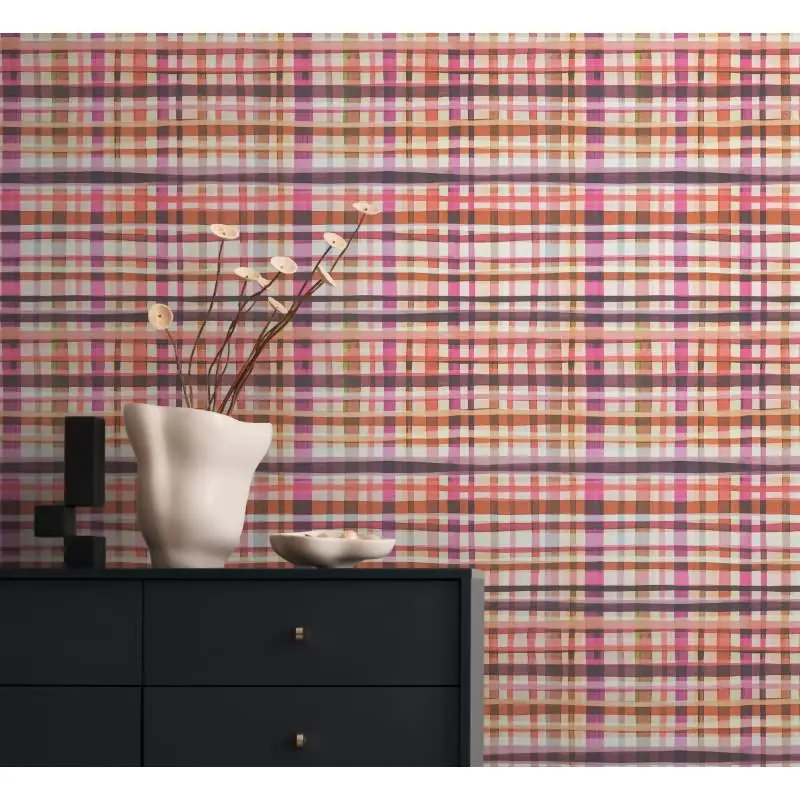 Karo-Tapete Rosa Orange - Buntes Karomuster modern - livingwalls Vliestapete verspielt (KG-175241)