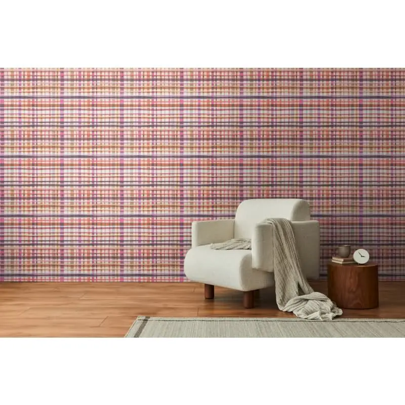 Karo-Tapete Rosa Orange - Buntes Karomuster modern - livingwalls Vliestapete verspielt (KG-175241)