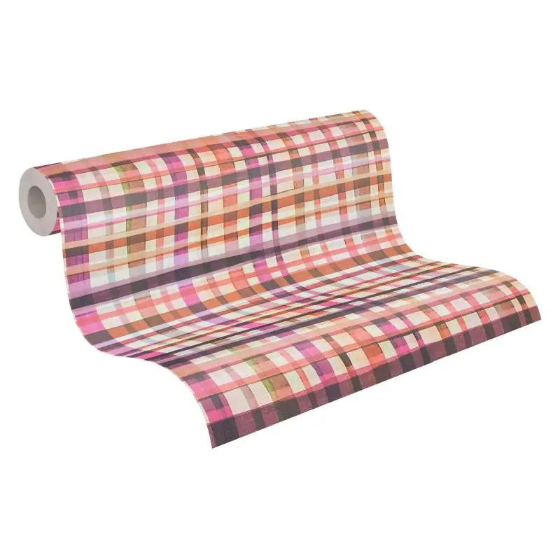 Karo-Tapete Rosa Orange - Buntes Karomuster modern - livingwalls Vliestapete verspielt (KG-175241)