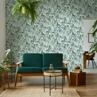 Vliestapete Bl&auml;tter Floral Natur matt in Gr&uuml;n...