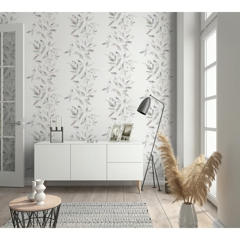Vliestapete Blätter Floral Natur matt in Weiß für Wohnzimmer, Schlafzimmer, Küche (KG-175464)