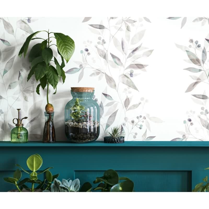 Vliestapete Blätter Floral Natur matt in Weiß für Wohnzimmer, Schlafzimmer, Küche (KG-175464)