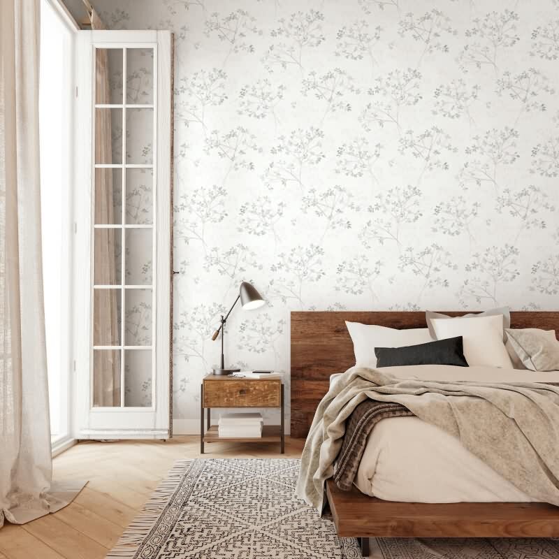 Vliestapete Blätter Floral Natur matt in Weiß für Wohnzimmer, Schlafzimmer, Küche (KG-175477)