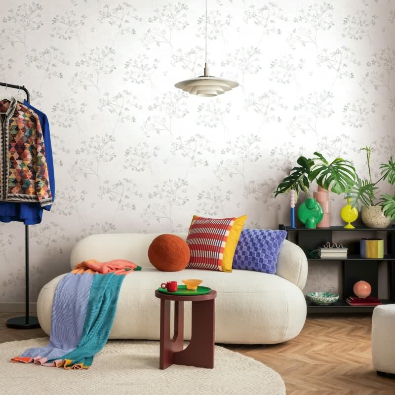 Vliestapete Blätter Floral Natur matt in Weiß für Wohnzimmer, Schlafzimmer, Küche (KG-175477)