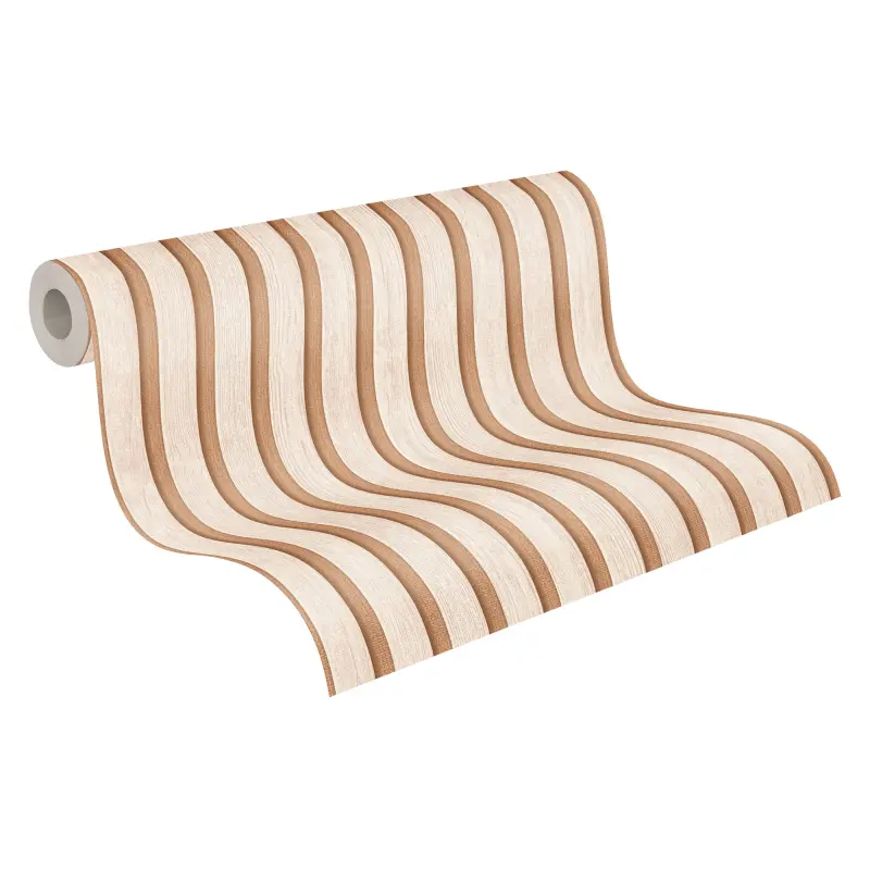 Holzoptik-Tapete Hellbeige Karamell - Vertikale Latten 3D-Effekt - Vliestapete modern (KG-175787)