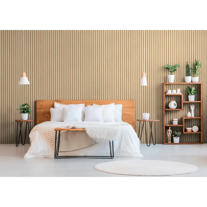 Holzoptik-Tapete Hellbeige Karamell - Vertikale Latten 3D-Effekt - Vliestapete modern (KG-175787)