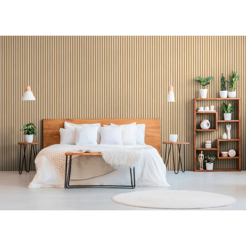 Holzoptik-Tapete Hellbeige Karamell - Vertikale Latten 3D-Effekt - Vliestapete modern (KG-175787)