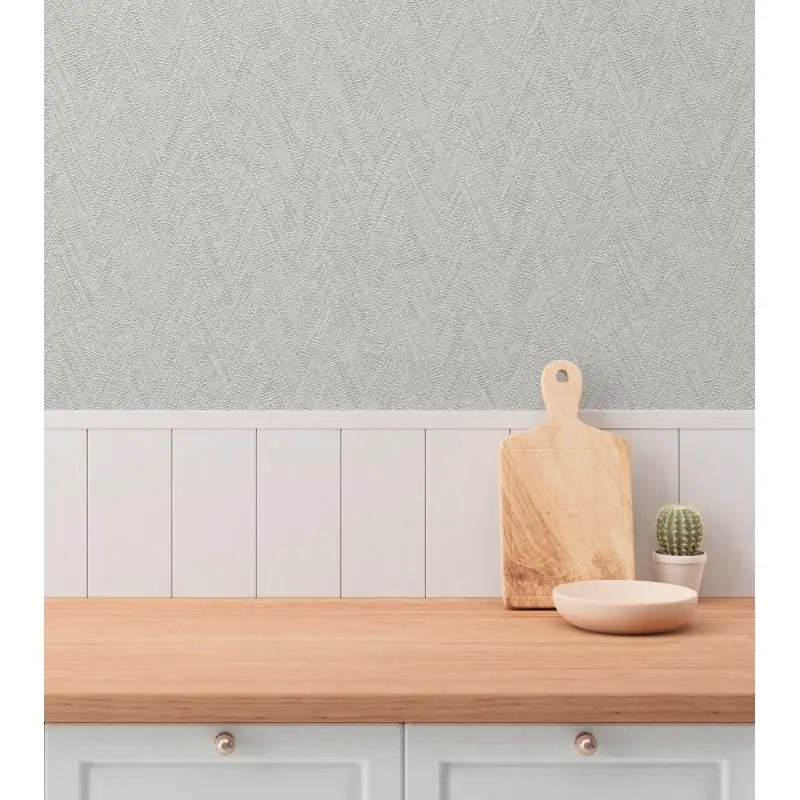 Strukturtapete Fischgrät Grau Weiß - Vliestapete mit Struktur - Modern & zeitlos (KG-175797)