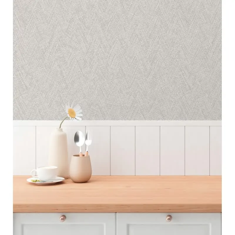 Strukturtapete Fischgrät Grau Weiß - Vliestapete mit Struktur - Modern & zeitlos (KG-175797)