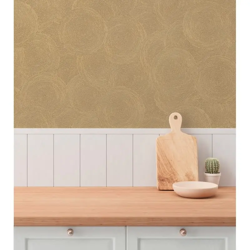 Kreis-Muster-Tapete Sandfarben Gold - Struktur Vliestapete modern glänzend (KG-175801)