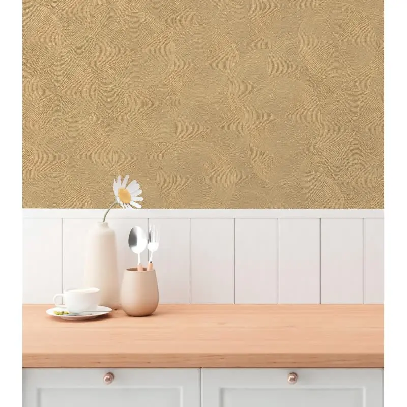 Kreis-Muster-Tapete Sandfarben Gold - Struktur Vliestapete modern glänzend (KG-175801)