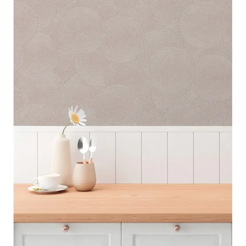 Kreis-Muster-Tapete Rosa Silber - Struktur Vliestapete dezent glänzend modern (KG-175803)