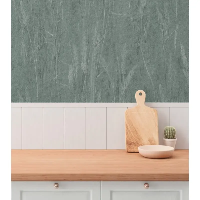 Gräser-Tapete Türkis Silber - Vliestapete mit Naturmotiv und Glanzstruktur (KG-175805)