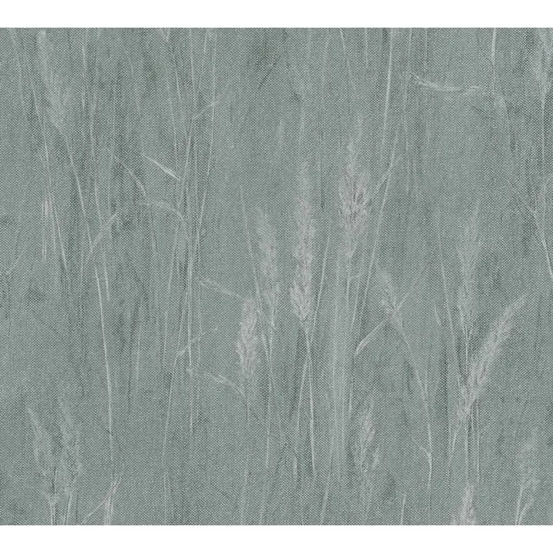 Gräser-Tapete Türkis Silber - Vliestapete mit Naturmotiv und Glanzstruktur (KG-175805)