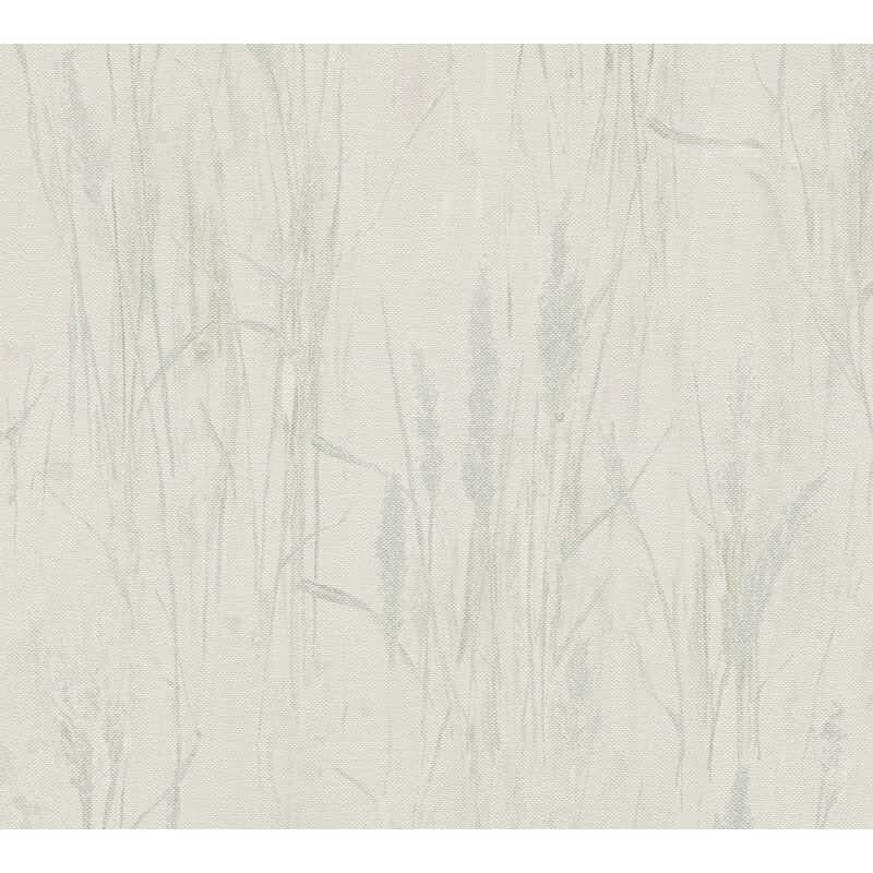Gräser-Tapete Creme Blau Grün - Vliestapete Naturmotiv in Leinenstruktur (KG-175809)