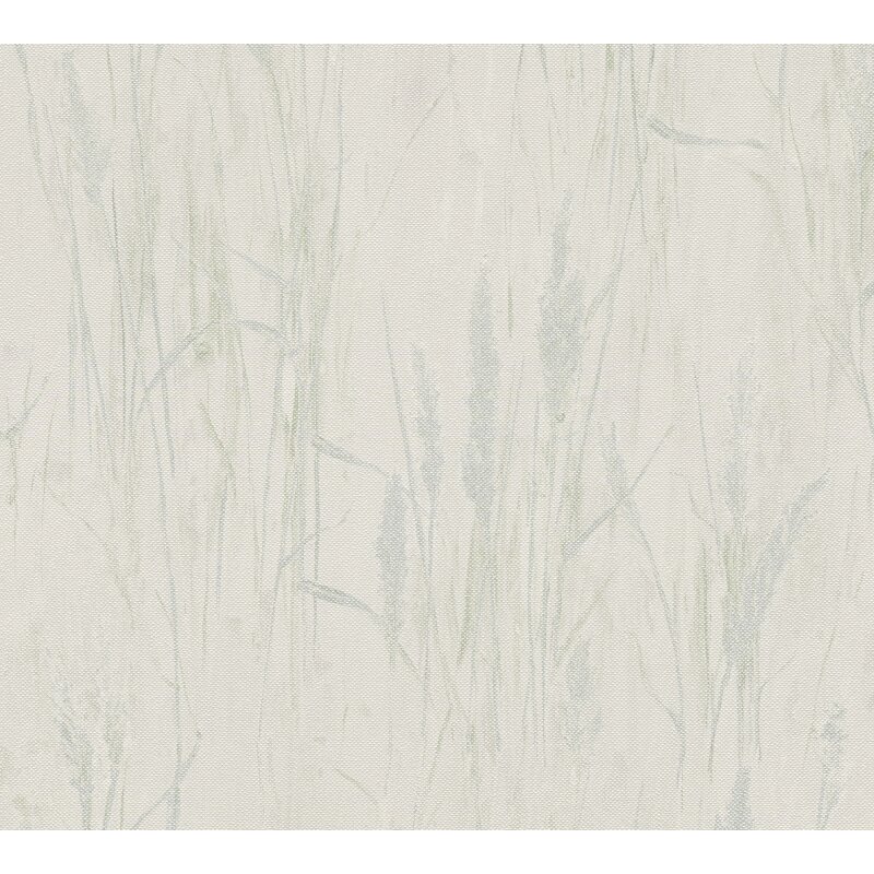 Gräser-Tapete Creme Blau Grün - Vliestapete Naturmotiv in Leinenstruktur (KG-175809)