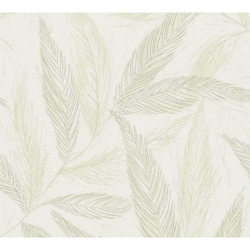 Palmblatt-Tapete Creme Grün - Vliestapete mit Blattmuster in Leinenoptik (KG-175815)
