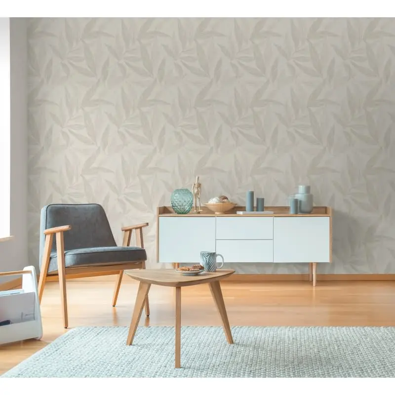 Palmblatt-Tapete Beige Rosé - Vliestapete mit Blattmuster in Leinenoptik (KG-175816)