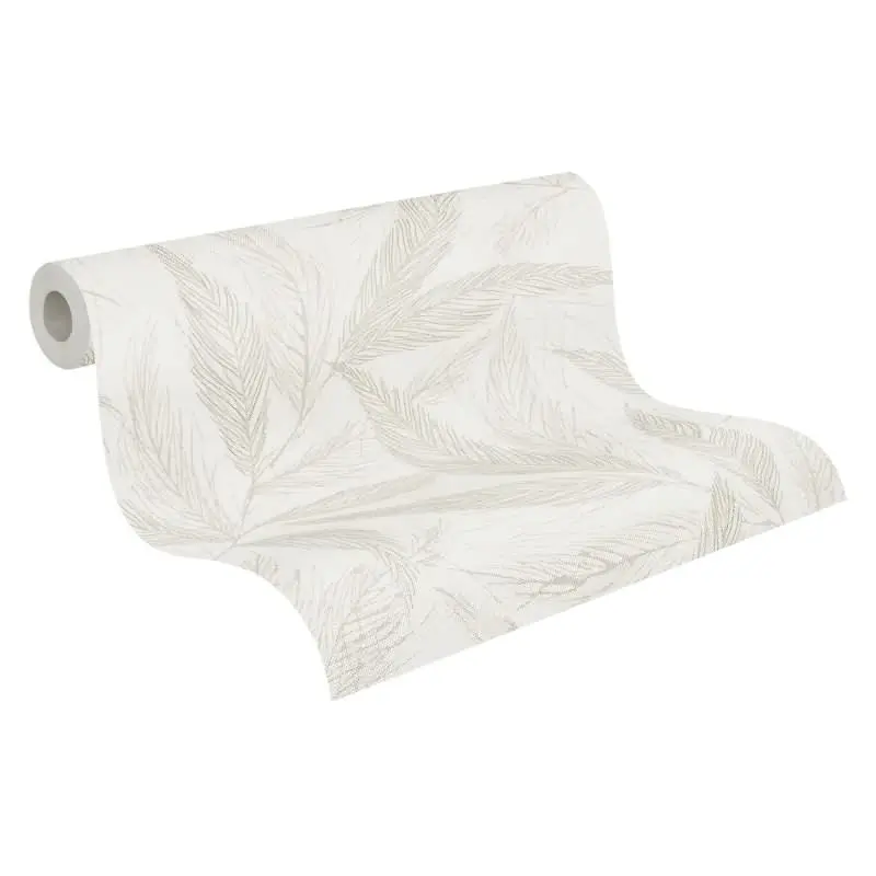 Palmblatt-Tapete Beige Rosé - Vliestapete mit Blattmuster in Leinenoptik (KG-175816)
