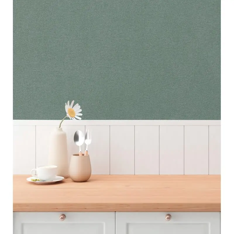 Unitapete in Leinenoptik Petrolgrün - Vliestapete strukturiert modern kräftig (KG-175826)