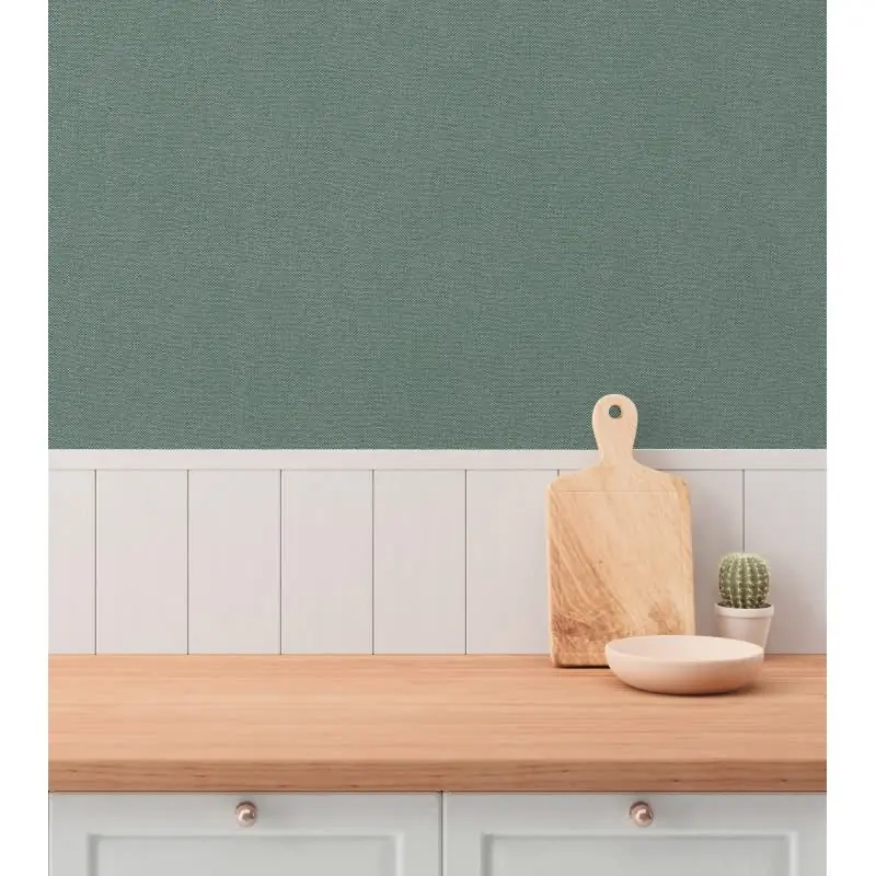Unitapete in Leinenoptik Petrolgrün - Vliestapete strukturiert modern kräftig (KG-175826)