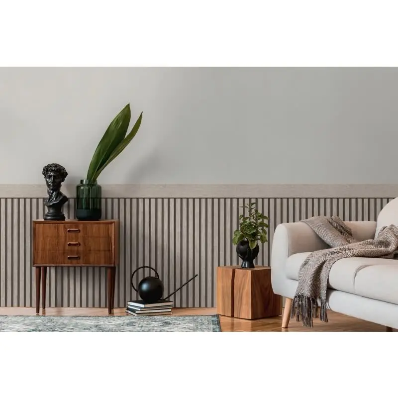 Sockeltapete in Holzoptik Grau Schwarz - Wandpaneel im Streifen-Look - Vliestapete (KG-175863)
