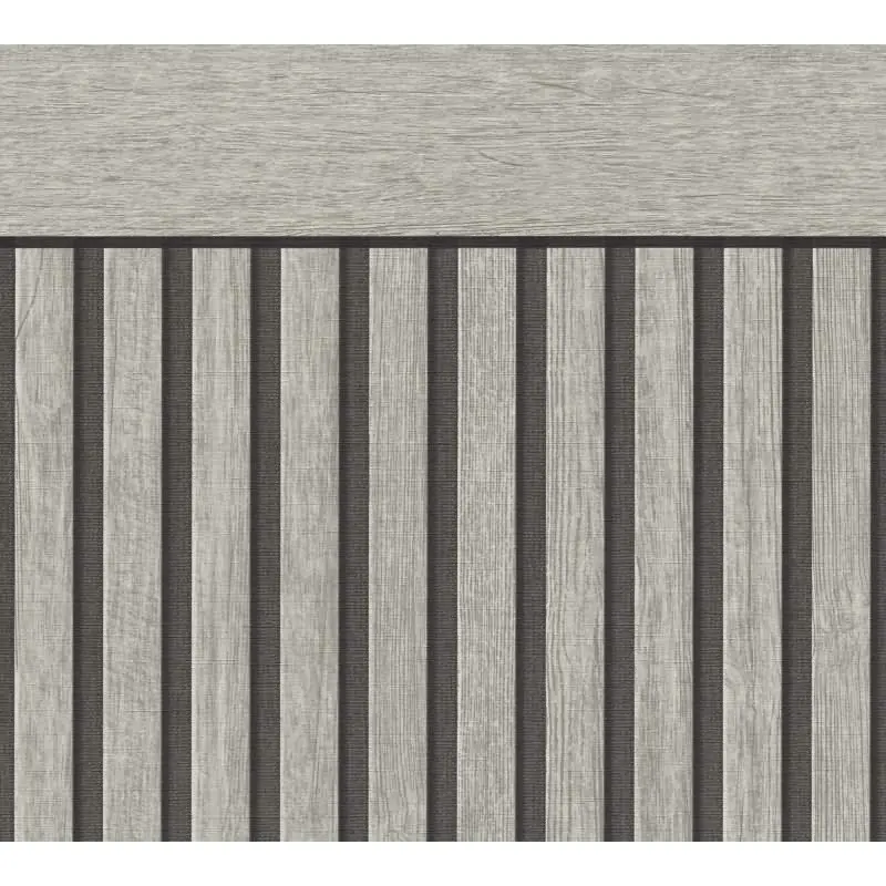 Sockeltapete in Holzoptik Grau Schwarz - Wandpaneel im Streifen-Look - Vliestapete (KG-175863)