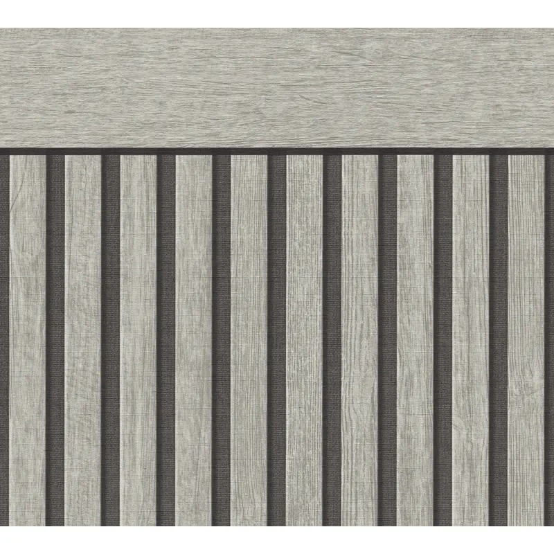 Sockeltapete in Holzoptik Grau Schwarz - Wandpaneel im Streifen-Look - Vliestapete (KG-175863)